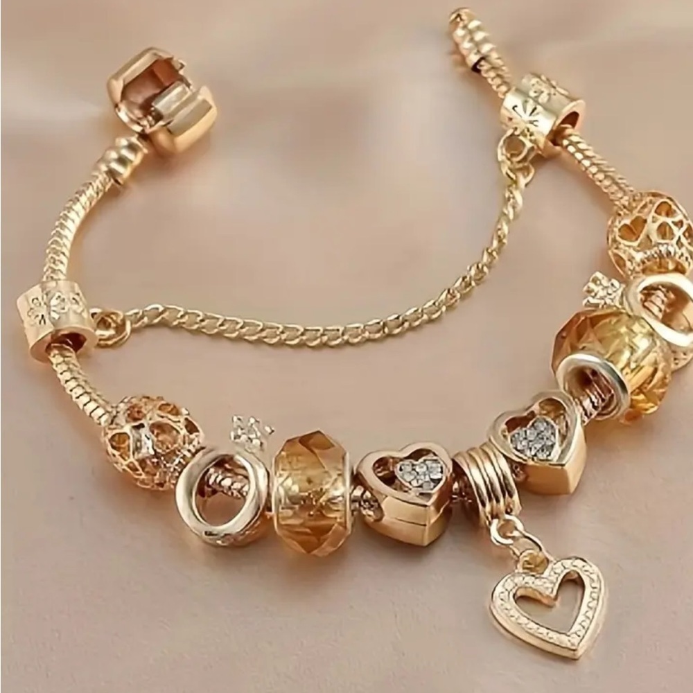Gold Heart Charm Bracelet | Crystal Love Charm Bracelet